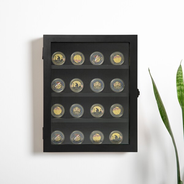 Flash Furniture Maverick 11x14 Solid Pine Medals Display Case w/3 Channel Grooved Removable Shelves in Black HMHD-23M014YBN1-BLK-1114-GG - main